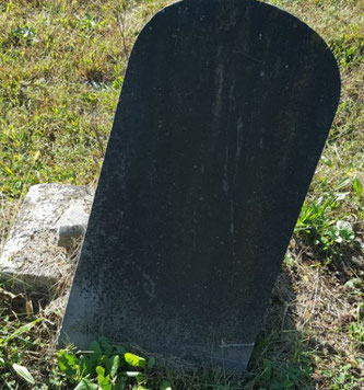 Weathering obliterates the inscription on this stone near the monument for Mary Gossom. Corn Creek Baptist Church Cemetery. Photo courtesy of Tina Mitchell Boutall for the Trimble County Historical Society of Kentucky. 14 Oct 2017.