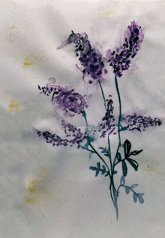 Strauß Blumen 43 cm x 53 cm Aquarellfarben auf Zeichenpapier mit weißem Rahmen