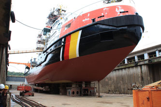 Die ARKONA im Trockendock in der Nubiskrug Werft