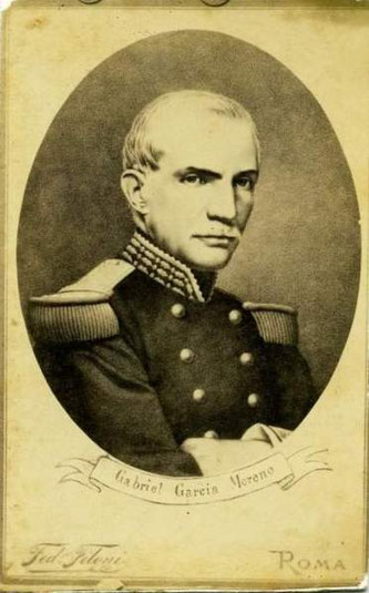 Estampa mandada a hacer por Pío IX en conmemoración del martirio de don Gabriel García Moreno. 