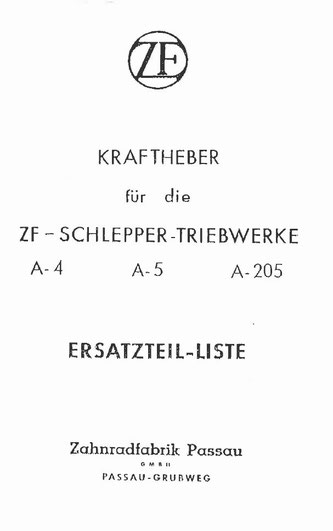 Kraftheber / Hydraulik ZF A4, ZF A5, ZF A205 - Ersatzteilliste