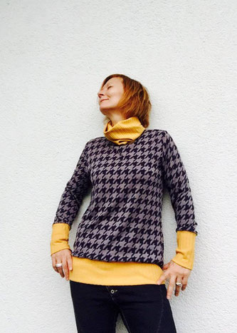 Lillesol & Pelle, Kuschelpullover, Kuschelkragen, Einzig-n-artig, Hachenburg, Alter Markt, Pullover, Gaia, Hahnentritt, Strick, Stoff,