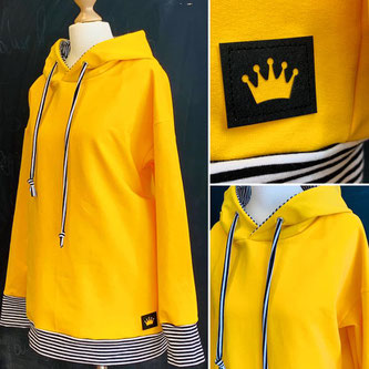 einzignartig, einzig-n-artig, Hachenburg, Stoffgeschäft, Oversize Hoodie, Kibadoo, Swafing, Maike, gelb, gute Laune, Hoodieliebe