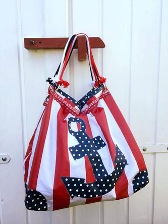 Pernille, Strandtasche, Farbenmix, Stoff, Hachenburg, Anker, Streifen, Punkte, Einzig-n-Artig