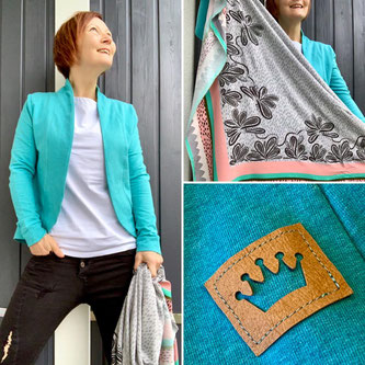 Einzig-n-Artig, einzignartig, hachenburg, Swafing, jenna, Sommershirt, Cardigan, Scarf, Lillesol, Pelle, Tuch, Cherry Picking, aqua, türkis