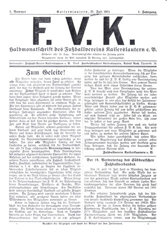 Deckblatt der ersten Vereinszeitung des FV Kaiserlautern vom 31.07.1914 (Foto: Archiv Eric Lindon)