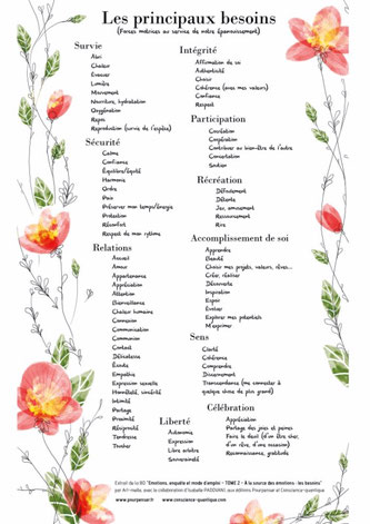 besoins émotionnels, besoins physiques, besoins mentaux, besoins psychiques, besoins spirituels