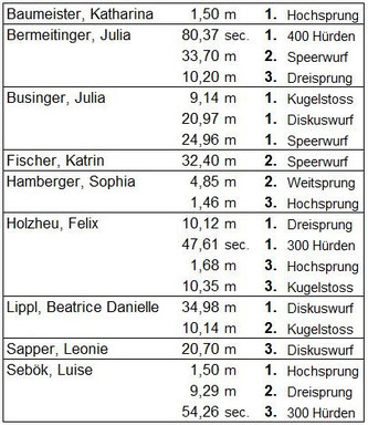 Die Meister, Vizemeister und Bronzegewinner