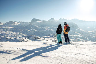 Gigantisches, winterliches Gebirgspanorama in der Freesports Arena Dachstein Krippenstein im oberösterreichischen Salzkammergut. (Foto: Oberösterreich Tourismus)