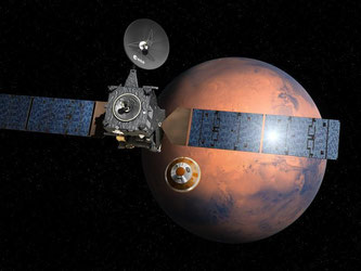 Illustration der geplanten Mars-Mission «ExoMars». Die Mission soll nach Spuren von Leben auf dem Roten Planeten suchen. Quelle: Esa/D. Ducros Foto: Esa/D. Ducros
