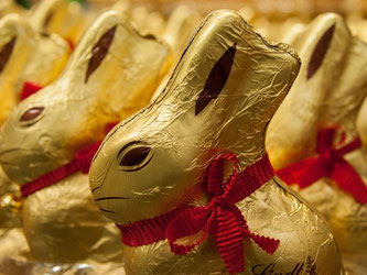 Schokoladen-Osterhasen warten auf Käufer. Für die Süßwarenbranche ist Ostern ein gutes Geschäft. Foto: Amelie Sachs