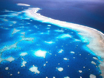 Luftaufnahme des Great Barrier Riffs vor der Küste Australiens. Foto: Great Barrier Reef Marine Park Authority/dpa/Archiv