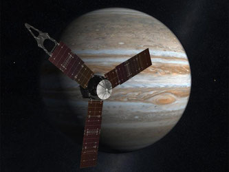 Nach rund fünf Jahren Flug hat die Raumsonde «Juno», hier ein von der Nasa erstelltes Bild, den Jupiter erreicht. Foto: NASA