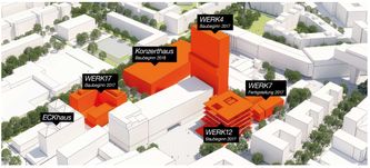 Das neue Konzerthaus und weitere neue Gebäude am Münchner Ostbahnhof (Foto: faromedia creative network - interactive GmbH & Co KG / Werksviertel Mitte)