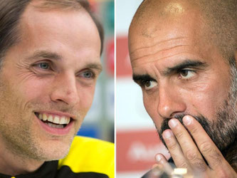 Duell der Top-Trainer: Dortmunds Thomas Tuchel (l) und Bayerns Pep Guardiola. Fotos: Sotiris Barbarousis/Peter Kneffel Foto: Sotiris Barbarousis