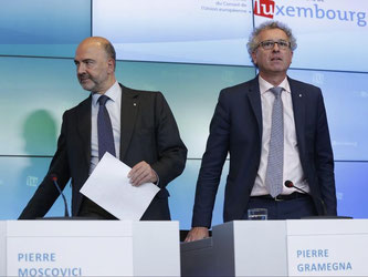 Schwierige Gespräche: EU-Kommissar Pierre Moscovici (L) und Luxemburgs Finanzminister Pierre Gramegna. Foto: Julien Warnand
