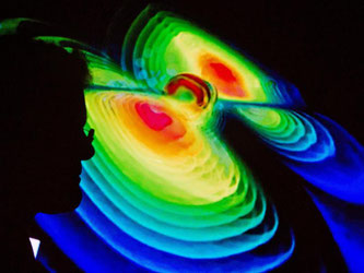 Visualisierung von Gravitationswellen im Max-Planck-Institut für Gravitationsphysik in der Leibniz-Universität in Hannover. Foto: Julian Stratenschulte/Archiv