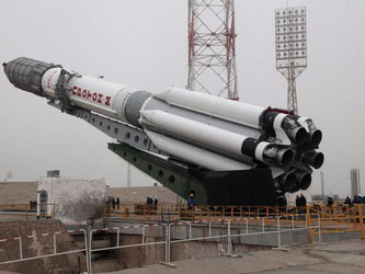 Proton-Rakete auf dem Weltraumbahnhof Baikonur in Kasachstan. Der russische Lastenträger brachte den Telekommunikationssatelliten Eutelsat 9B in Weltall. Foto: Roscosmos Press Service