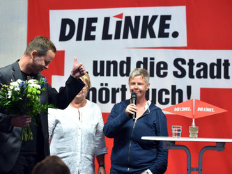 Die Linke mit Spitzenkandidat Klaus Lederer (l) legte als einzige der im Bundestag vertretenen Parteien zu. Foto: Clemens Bilan