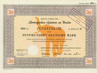 Aktie des Zoologischen Gartens zu Berlin: Historische Wertpapiere sind bei Sammlern mitunter sehr begehrt - und können gutes Geld bringen. Foto: HWPH AG