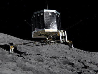 Die Mission des Roboters «Philae» auf dem Kometen «Tschuri» wurde weltweit verfolgt. Jetzt heißt es: Goodbye, «Philae»!. Foto: ESA/ATG medialab/dpa