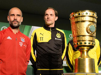 Die Trainer Pep Guardiola und Thomas Tuchel treffen vor dem Finale ein letztes Mal aufeinander. Foto: Andreas Gebert