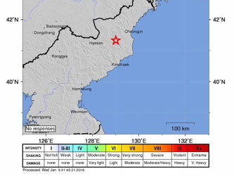 Nahe des nordkoreanischen Atomversuchsgeländes im Nordosten des Landes wurden Erdstöße einer Stärke zwischen 4,9 und 5,2 auf der Richter-Skala gemessen. Foto: Usgs