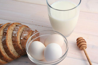 Brot Eier Milch Honig Frühstück