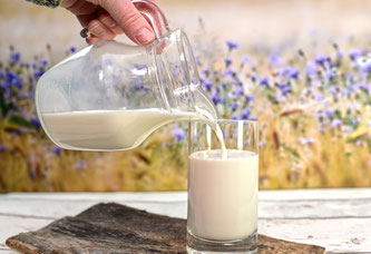 Milch wird in ein Glas abgefüllt