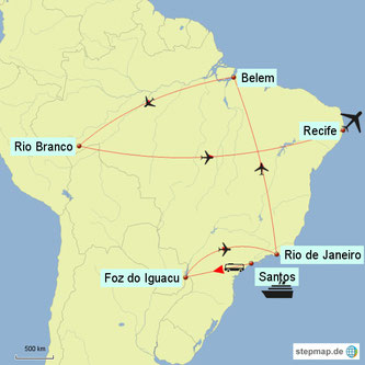 Bild: Karte unserer Reiseroute durch Nordbrasilien