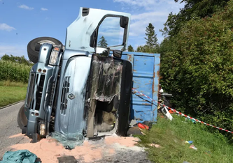 Der Lastwagenchauffeur verletzte sich gestern in Schenkon LU erheblich, (Bildquelle: Luzerner Polizei)