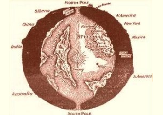 Das Bild zeigt eine schematische Darstellung der sogenannten Hohlwelttheorie, einer Hypothese, die besagt, dass die Erde innen hohl ist.