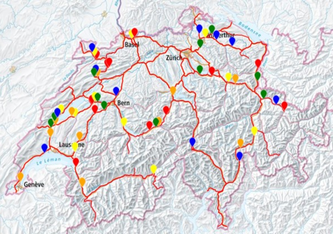 Übersicht über die fünf Lose mit über die ganze Schweiz verteilten Parzellen.
