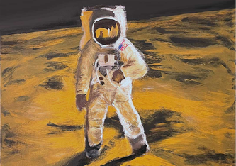 Bild: gemalt von Misha Sommer, bezugnehmend auf das Originalfoto "Man on the Moon / Apollo 11"