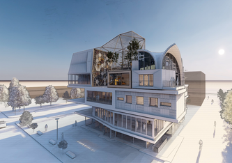 Der DroneHub im NEST auf dem Empa-Campus Dübendorf ist derzeit im Bau. Illustration: Empa