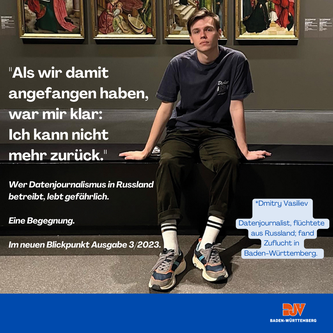 Dmitry Vasiliev bei einem Besuch der Stuttgarter Staatsgalerie. Der junge Datenjournalist hat Zuflucht in Baden-Württemberg gefunden, nachdem er aus Russland geflohen war und auch in Georgien nicht bleiben konnte. Foto: privat