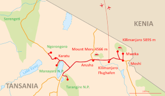 Landkarte Reise Tansania Nationalpark Kilimanjaro Machame Whiskey-Route