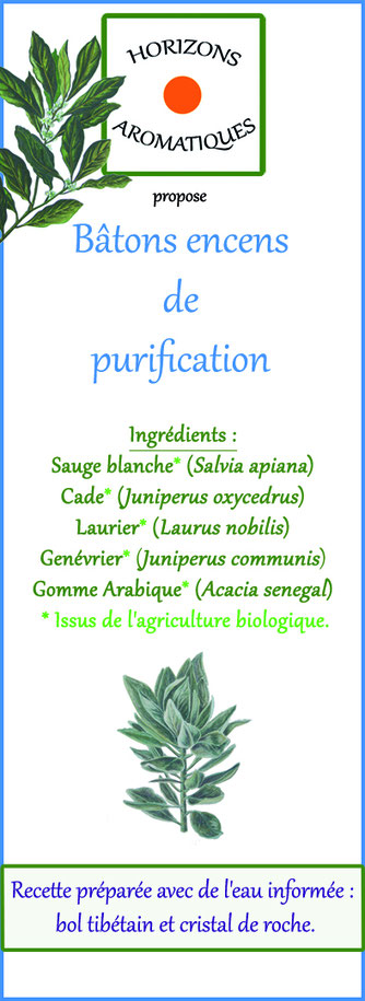 Bâton de purification Bio Laurier, Sauge blanche, Baie de Genévrier, Cade