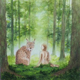 Le secret du lynx, aquarelle, papier 20x20cm, 2025