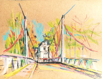 le pont de fil, severine saint-maurice, lescerclesdelumiere.com, dessin, dessin en plein air