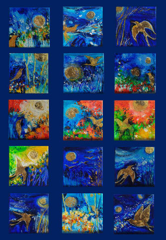 Elisabeth Augendre expose Cents Centimètres Carrés galerie le philosophe Carla Bayle, les oiseaux de soleil