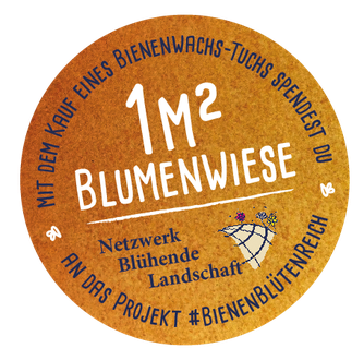 Beim Kauf eines Bienenwachstuchs mit diesem Aufkleber spendest du 1qm Blumenwiese.