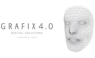 Logo: Grafix 4.0, Gesicht in einem 3D-Raster
