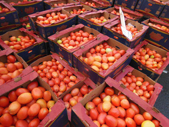 The Plum Tomatoes at Boston's Haymarket were $4 per Box