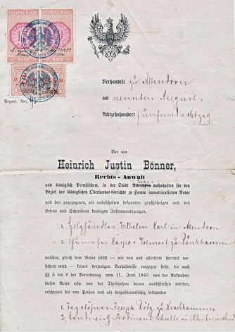 Auszug aus dem Kaufvertrag mit Ferdinand Schulte 1885