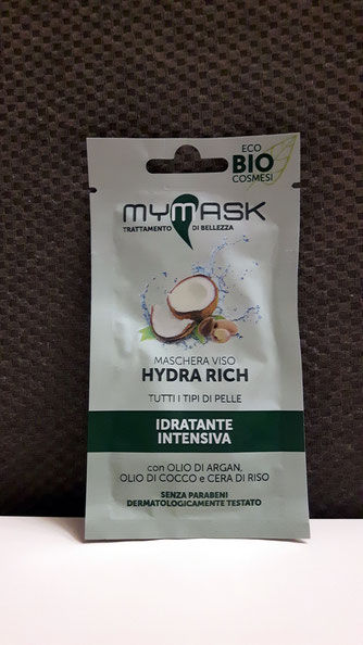 Maschera viso Hydra Rich idratante intensiva con olio di argan,olio di cocco e cera di riso