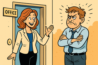 Emotionsmanagement und Selbstführung - ein Mensch, der sich sichtlich über die Aussage von jemandem ärgert im Comic Stil dargestellt