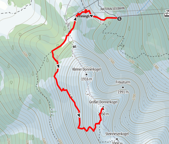 Route von der Gosaukammbahn auf den Gipfel des Großen Donnerkogel