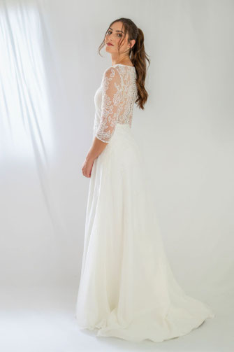 Robe de mariée romantique en mousseline et dentelle