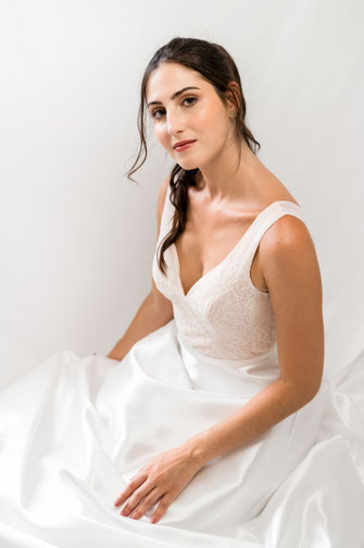 Robe de mariée princesse Mikado et dentelle Chantilly